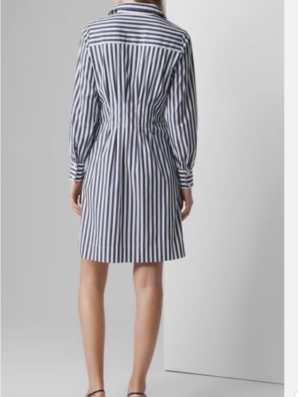White House Black Market Navy and White Striped Long-Sleeve Shirt Dress